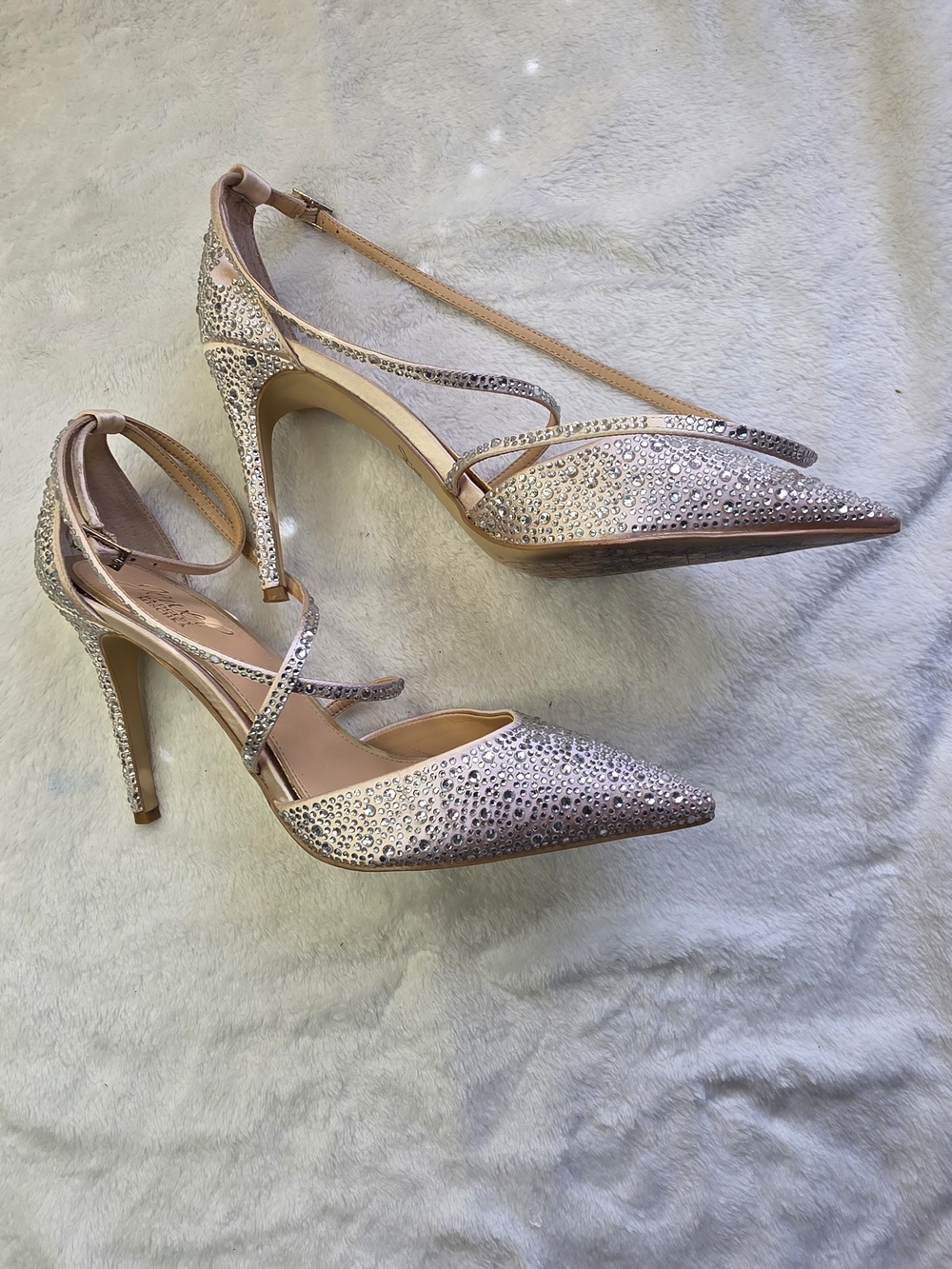 Badgley Mischka Silver Crystal-Embellished Pointed Toe Heels Sz 7.5